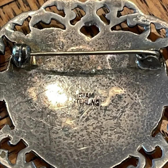 Vintage Siam Sterling Silver and White Heart Brooch
